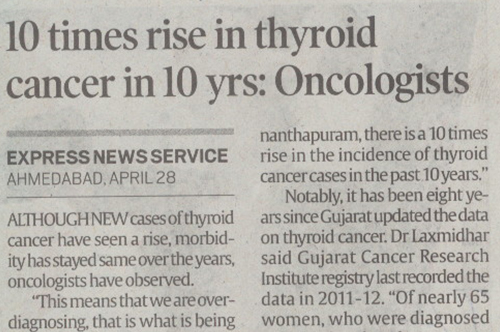 10 times rise in Thyroid cancer in 10 yrs:Oncologists