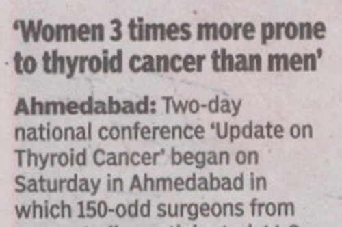 Women 3 times more prome to Thyroid cancer than men